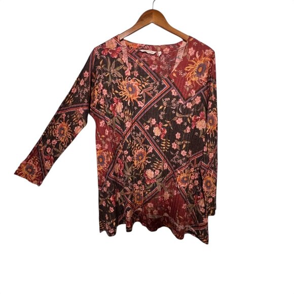 Soft Surroundings Boho Earthy Granola Cottage Indie Long Flowy Tunic Top Large - Picture 12 of 12
